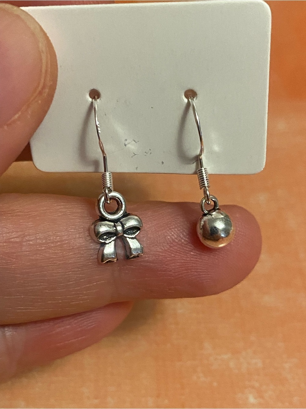 Silver Bow and Ball Drop Earrings - Women's Jewelry